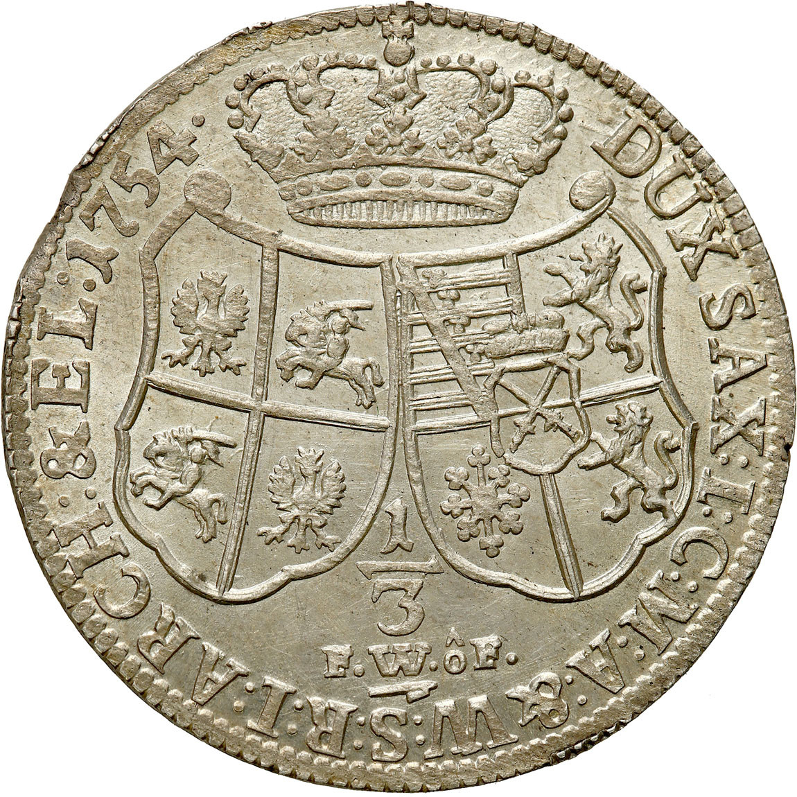 August III Sas. 1/3 Talara (1/2 Guldena) 1754, Drezno - WYŚMIENITY